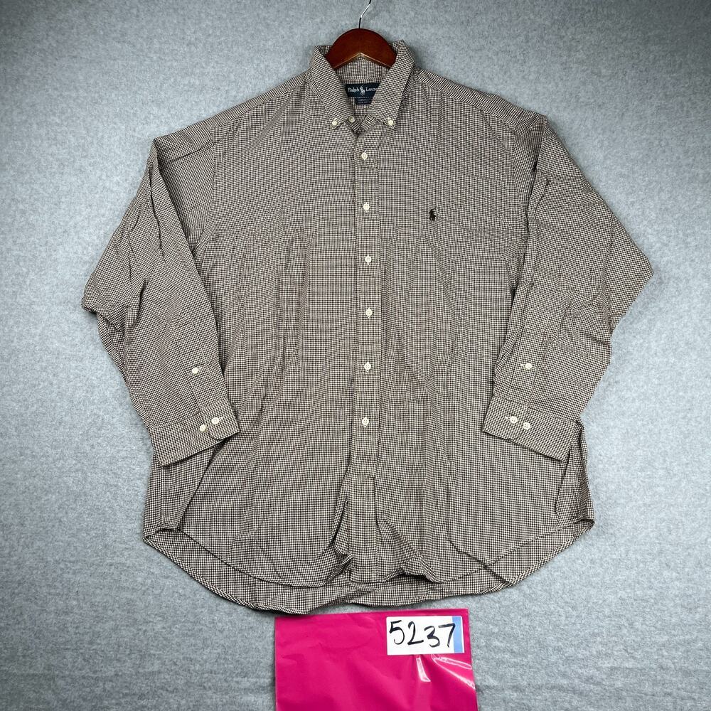Ralph Lauren Yarmouth Shirt 17 Black White Houndstooth Button Up Long Sleeve